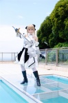 armor blonde_hair boots braid cosplay detached_sleeves fate/series fate/stay_night gauntlets kamui_arisa pool red_moon saber skirt sword thighhighs rating:Safe score:0 user:nil!