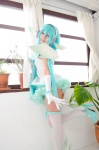aqua_hair cosplay dress elbow_gloves gloves hatsune_miku head_wings madoka_chami pantyhose project_diva_2nd thighhighs twintails vocaloid wings zettai_ryouiki rating:Safe score:4 user:xkaras