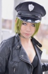 bra choker cosplay gloves green_hair leather_jacket marin_(ii) police_hat white_eyes yurikawa_midori zombie-ya_reiko rating:Safe score:0 user:pixymisa