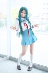 cosplay green_hair kneesocks pleated_skirt sailor_uniform satsuki_ui school_uniform skirt suzumiya_haruhi_no_yuuutsu tsuruya rating:Safe score:2 user:nil!