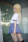 a-mi blonde_hair blouse cosplay hoshii_miki idolmaster kneesocks pantyhose pleated_skirt school_uniform sheer_legwear skirt tie rating:Safe score:0 user:nil!