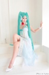 aqua_hair collar cosplay dress hairbow hatsune_miku koyuki tagme_song twintails vocaloid rating:Safe score:6 user:lolzin