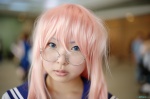 cosplay glasses looking_over_glasses lucky_star natsume_megumi pink_hair sailor_uniform school_uniform takara_miyuki rating:Safe score:2 user:nil!