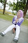 cosplay jumpsuit knife nagatsuki purple_hair sorer sound_horizon thighhighs rating:Safe score:0 user:nil!