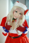 cleavage cosplay detached_sleeves dress gloves macross macross_frontier multi-colored_hair santa_costume shawl sheryl_nome stocking_cap wakame rating:Safe score:0 user:nil!
