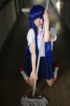 blouse blue_hair cosplay furude_rika higurashi_no_naku_koro_ni jumper kneesocks pantyhose school_uniform sheer_legwear tsun rating:Safe score:0 user:nil!