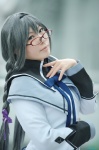 akemi_homura aoki blouse cosplay glasses hairband puella_magi_madoka_magica silver_hair twin_braids rating:Safe score:0 user:nil!