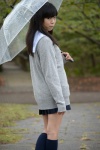 blouse braid cardigan kneesocks nanaka_amanonanae pleated_skirt rain skirt umbrella rating:Safe score:0 user:pixymisa