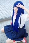 blouse blue_hair cosplay furude_rika higurashi_no_naku_koro_ni kneesocks meita pleated_skirt school_uniform skirt suspenders rating:Safe score:1 user:nil!