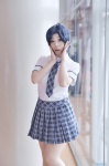 ahoge blouse blue_hair cosplay idolmaster_2 miura_azusa pleated_skirt school_uniform skirt so-da tie rating:Safe score:0 user:nil!