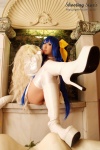 blue_hair boots choker cosplay dizzy guilty_gear hairbows hitori_gokko monokini one-piece_swimsuit saku swimsuit tail thighhighs wings rating:Safe score:1 user:nil!
