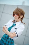 ahoge akizuki_ritsuko blouse chamaro cosplay glasses idolmaster pleated_skirt school_uniform skirt tie twin_braids rating:Safe score:0 user:nil!