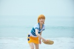 beach cosplay kuuya miniskirt nami_(one_piece) ocean one_piece orange_hair skirt straw_hat tshirt rating:Safe score:0 user:nil!