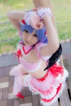 blouse blue_hair bonnet bow cosplay croptop half_skirt_open_front lenfried remilia_scarlet thighhighs touhou wings rating:Safe score:1 user:nil!