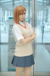 blouse cosplay misaka_mikoto orange_hair pantyhose pleated_skirt sakuragi_mui school_uniform skirt sweater_vest to_aru_majutsu_no_index rating:Safe score:0 user:nil!