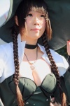 choker cleavage cosplay dress glasses hiruda_reia looking_over_glasses shining_wind twin_braids witch_hat yuzuen_midori rating:Safe score:0 user:pixymisa