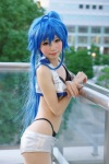 ahoge bikini blue_hair cosplay croptop himemiya_mahore izumi_konata lucky_star pantyhose sheer_legwear shorts swimsuit rating:Safe score:3 user:pixymisa