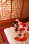 bed cleavage cosplay fan gauntlets hairbow kimono king_of_fighters kunoichi saku shiranui_mai rating:Safe score:0 user:nil!