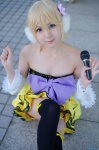 blonde_hair colorful_x_melody_(vocaloid) cosplay detached_sleeves dress ear_muffs kagamine_rin makoko microphone project_diva thighhighs vocaloid zettai_ryouiki rating:Safe score:2 user:nil!