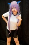 cosplay gym_uniform hair_ties little_busters! purple_hair sasasegawa_sasami shorts socks tshirt twintails yuu_(ii) rating:Safe score:0 user:pixymisa