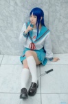 asakura_ryouko blue_hair cosplay ibara kneesocks knife pantyhose pleated_skirt sailor_uniform school_uniform skirt suzumiya_haruhi_no_yuuutsu rating:Safe score:1 user:nil!