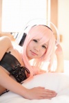 bed cosplay headphones itsuki_akira nitro_super_sonic pink_hair super_akira super_soniko tubetop underboob rating:Safe score:0 user:nil!