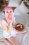 apron arai_yomi bed cake cosplay headphones nearly_naked_apron nitro_super_sonic pink_hair soniko_nuija_imashita super_soniko rating:Safe score:0 user:nil!