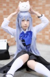 blouse blue_hair cosplay gochuumon_wa_usagi_desuka? hair_clips kafuu_chino kneesocks meme_mamimu skirt tippy_(gochuumon_wa_usagi_desuka?) vest rating:Safe score:0 user:nil!