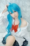 blouse blue_hair cosplay denpa_onna_to_seishun_otoko miiko open_clothes pantyhose pleated_skirt school_uniform skirt touwa_erio rating:Safe score:3 user:nil!