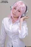 blouse cosplay headphones natsumi_(ii) nitro_super_sonic pink_eyes pink_hair shorts super_soniko rating:Safe score:3 user:pixymisa