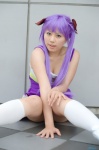 cheerleader_uniform cleavage cosplay dress hair_ribbons hiiragi_kagami kneesocks lucky_star misaki purple_hair twintails rating:Safe score:0 user:nil!