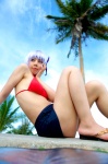 ayane_(doa) bikini_top cosplay dead_or_alive denim headband purple_hair shorts swimsuit tachibana_minami rating:Safe score:0 user:nil!