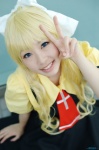 air blonde_hair blouse cosplay hairbow jumper kamio_misuzu merino_moko school_uniform tie rating:Safe score:1 user:nil!
