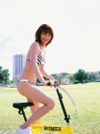 bicycle bikini cleavage hello striped sugimoto_yumi swimsuit rating:Safe score:0 user:nil!