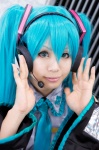 aqua_hair blouse cosplay detached_sleeves hatsune_miku headset reiya tie twintails vocaloid rating:Safe score:0 user:pixymisa