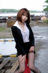 black_legwear blazer blouse cosplay higurashi_rin miniskirt ol_fetish original pantyhose skirt skirt_lift rating:Questionable score:2 user:nil!