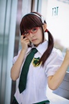 blouse cosplay glasses hairband maitako makinami_mari_illustrious neon_genesis_evangelion pleated_skirt rebuild_of_evangelion school_uniform skirt tie twintails rating:Safe score:0 user:pixymisa