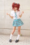 blouse cosplay hairbows himemiya_mahore idolmaster kneesocks pleated_skirt red_hair school_uniform skirt takatsuki_yayoi tie twintails rating:Safe score:4 user:nil!