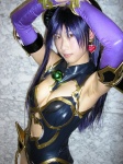 armor astaroth cleavage cosplay demon_girl elbow_gloves gloves horns pantyhose purple_hair shinrabansho tamura_teru rating:Safe score:4 user:nil!