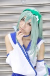 choker cosplay croptop detached_sleeves green_hair hairband kochiya_sanae mamiya_yuku miko miniskirt skirt touhou rating:Safe score:1 user:nil!