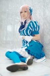 cosplay dress gloves hairbow megurine_luka nayuta pantyhose pink_hair project_diva_2nd vocaloid rating:Safe score:2 user:nil!