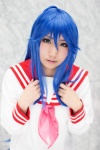 ahoge blouse blue_hair cosplay izumi_konata lucky_star sailor_uniform scarf school_uniform yuushi rating:Safe score:1 user:pixymisa