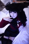 bed cosplay fate/series fate/stay_night hair_ribbons pleated_skirt red_devil saku skirt sweater thighhighs tohsaka_rin turtleneck twintails zettai_ryouiki rating:Safe score:1 user:nil!
