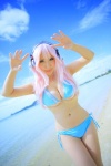 animal_ears beach bikini bunny_ears cleavage cosplay headphones nitro_super_sonic ocean pink_hair saku side-tie_bikini super_soniko swimsuit underboob rating:Safe score:1 user:nil!