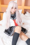 bed cardigan cosplay guguru hairband kneesocks pleated_skirt sailor_uniform school_uniform skirt white_hair yunohana_yuuna yuragisou_no_guguru-san yuragisou_no_yuuna-san rating:Safe score:0 user:nil!