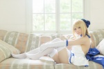 ahoge blonde_hair choker cosplay dress elbow_gloves fate/series fate/stay_night forest_(photoset) gloves hairbow saber thighhighs usakichi zettai_ryouiki rating:Safe score:3 user:nil!