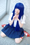 blouse blue_hair cosplay furude_rika higurashi_no_naku_koro_ni kneesocks meita pleated_skirt school_uniform skirt suspenders rating:Safe score:0 user:nil!