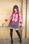 bakemonogatari blouse cosplay pico pleated_skirt purple_hair senjougahara_hitagi skirt thighhighs tie yellow_eyes zettai_ryouiki rating:Safe score:0 user:pixymisa