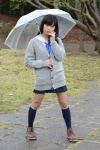 blouse braid cardigan kneesocks nanaka_amanonanae pleated_skirt rain scarf skirt umbrella rating:Safe score:0 user:pixymisa