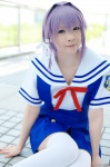 clannad cosplay fujibayashi_ryou jumper purple_hair ryuuna sailor_uniform school_uniform thighhighs zettai_ryouiki rating:Safe score:0 user:nil!